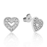Boucles d'oreilles à tige en forme de cœur blanc argenté